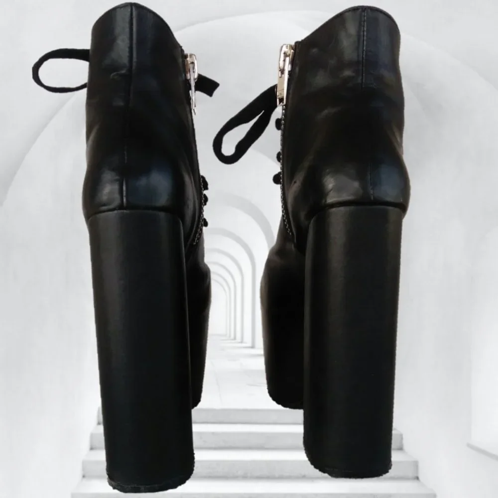 UNIF 7 BLACK LEATHER HELLHOUND PLATFORM BOOTS goth club dance Halloween U.N.I.F. - Picture 6 of 16